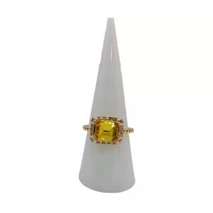 Women's Ring Size 8 Ring Square Yellow Faux Topaz Gold Tone Cubic Zirconia